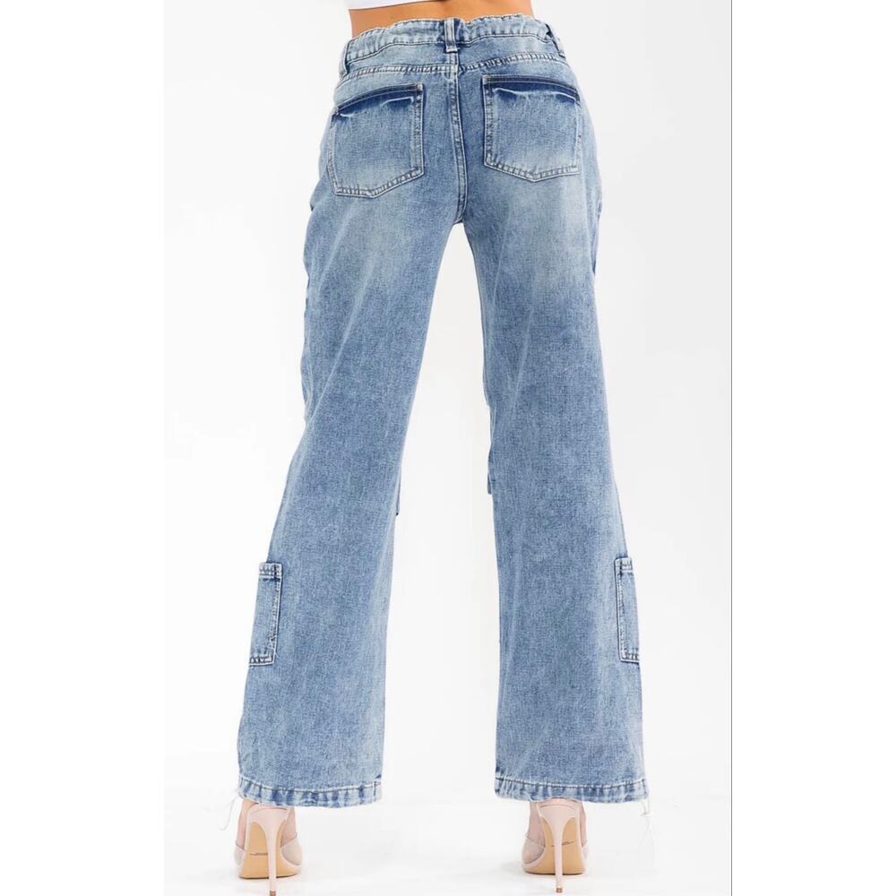 1030 cargo drawstring denim jeans waist 1/25 flat lay NWOT Retail $69 - Picture 3 of 10